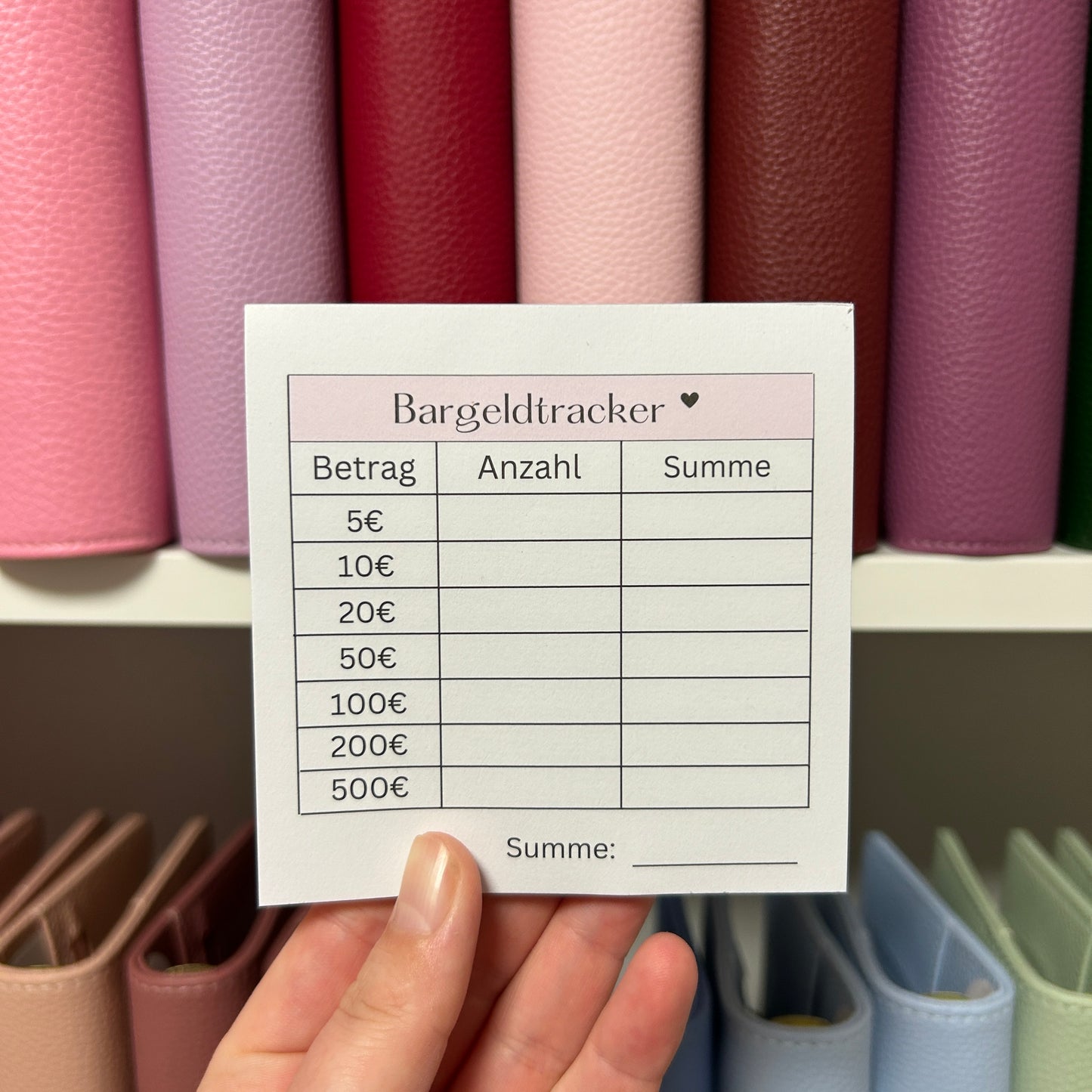 Bargeld Tracker Block rosa