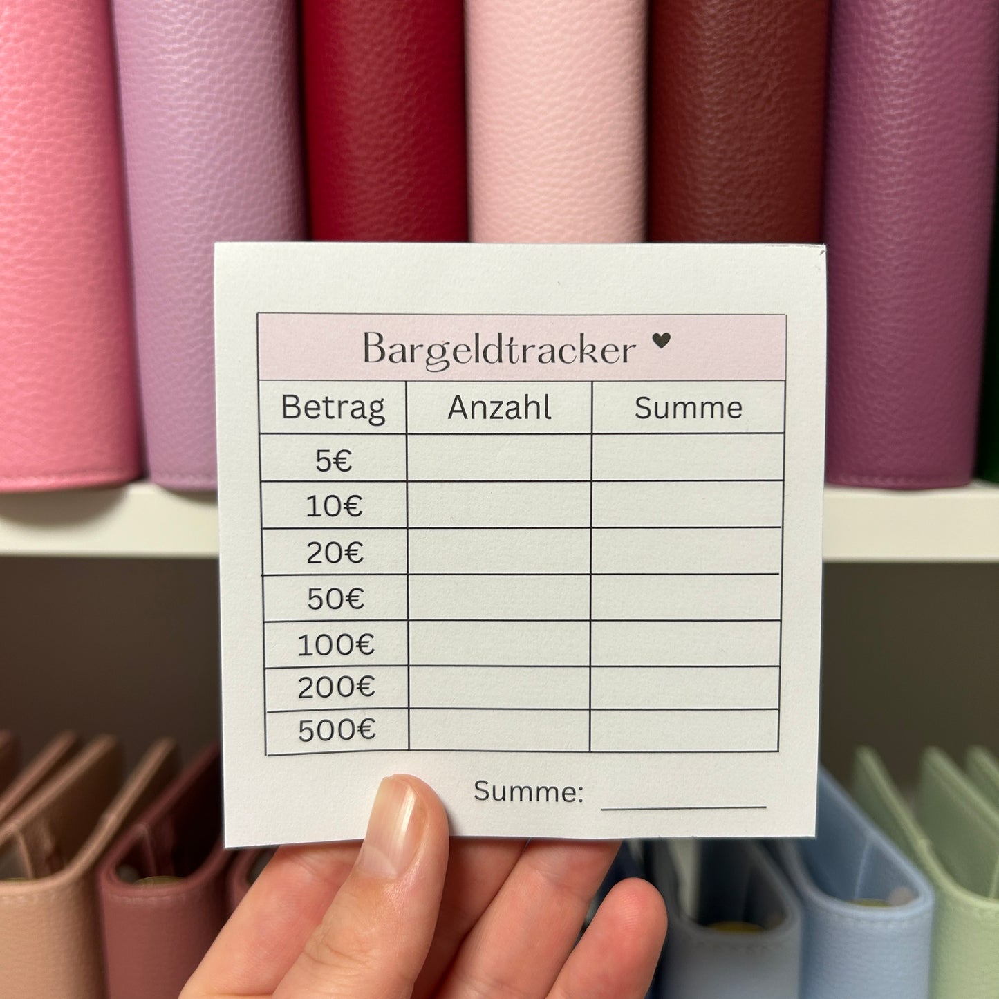 Bargeld Tracker Block rosa