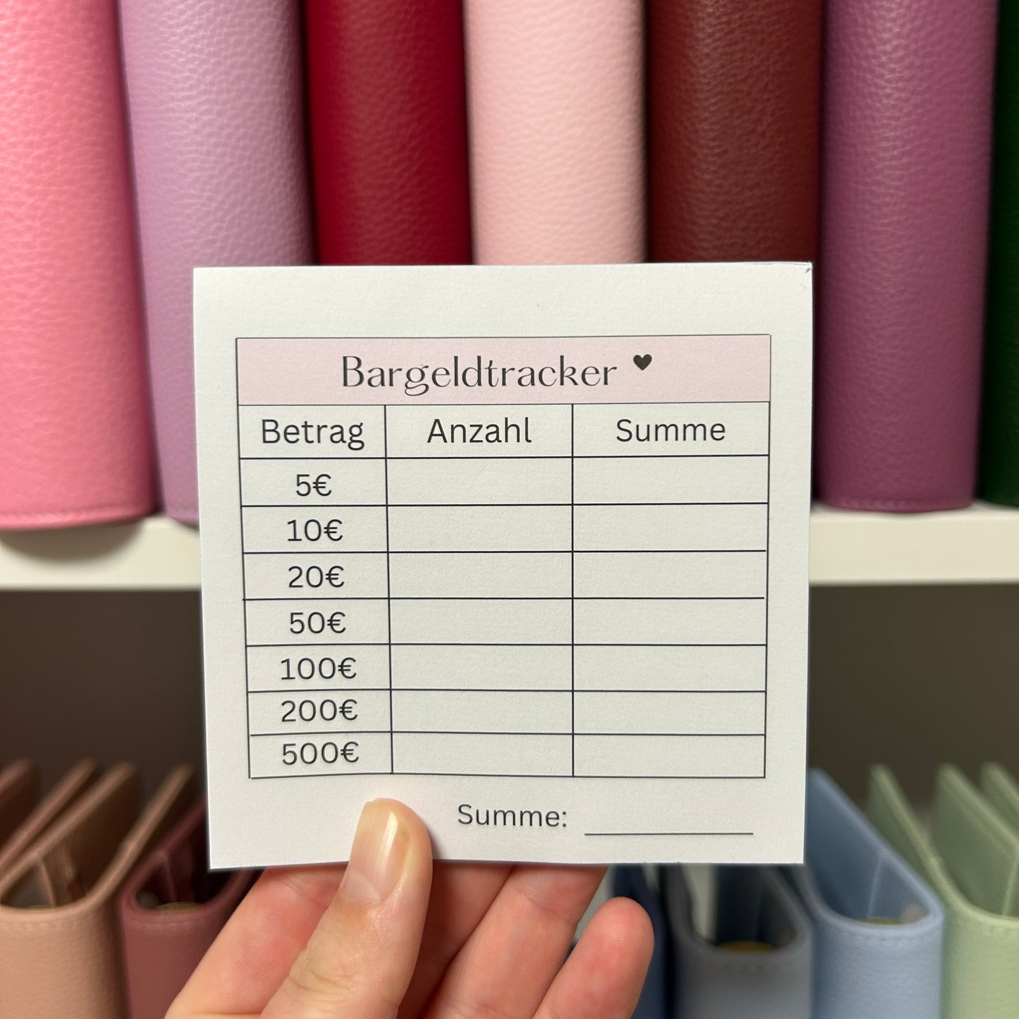 Bargeld Tracker Block rosa